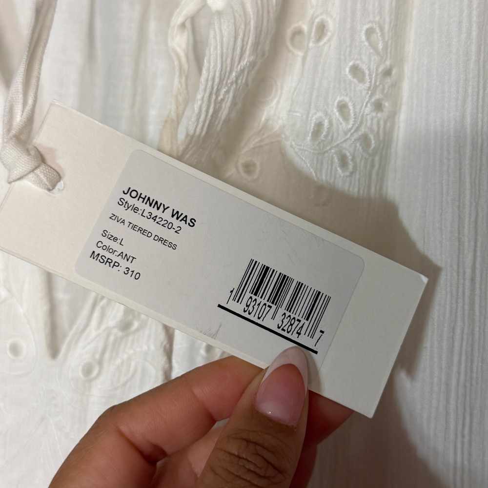 Johnny Was Jade Ziva Tiered Dress White Eyelet Lace Women's Size L - Picture 7 of 8
